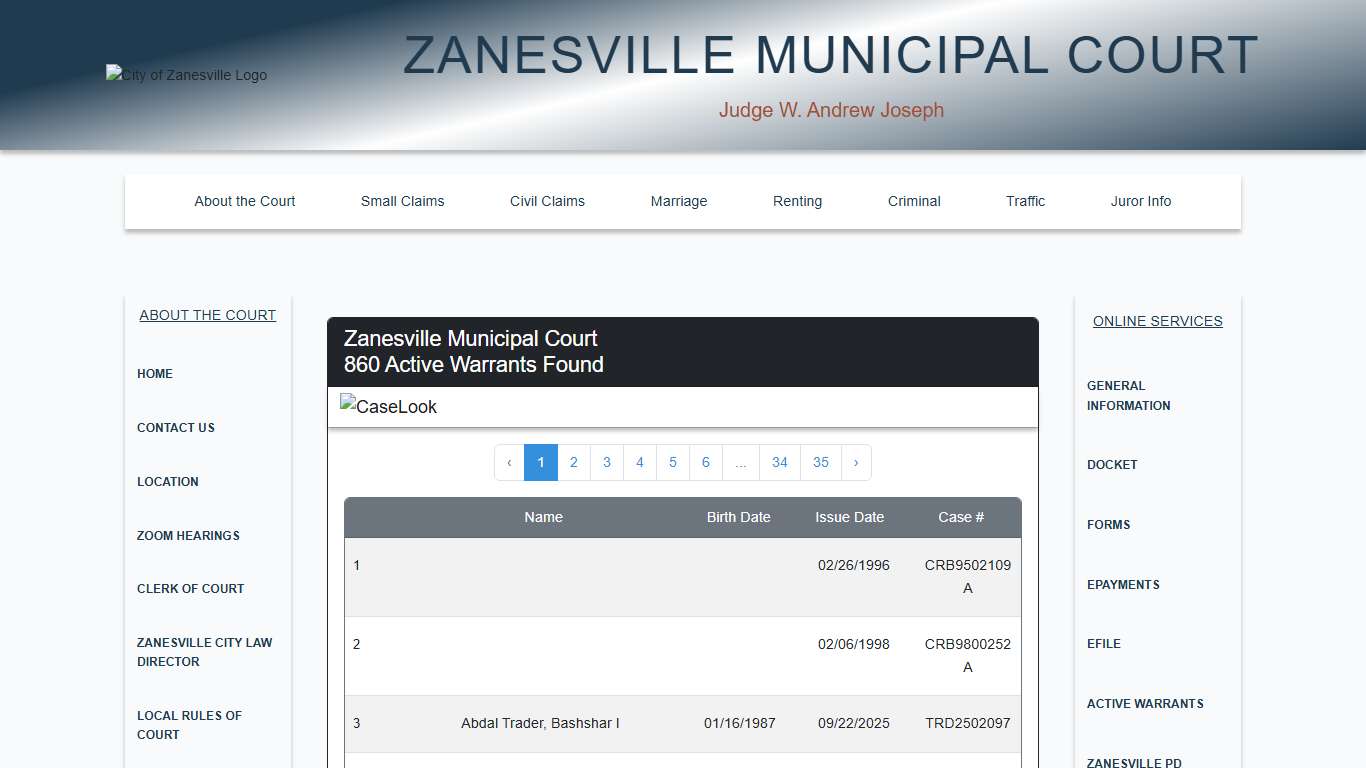 Zanesville Municipal Court - CaseLook
