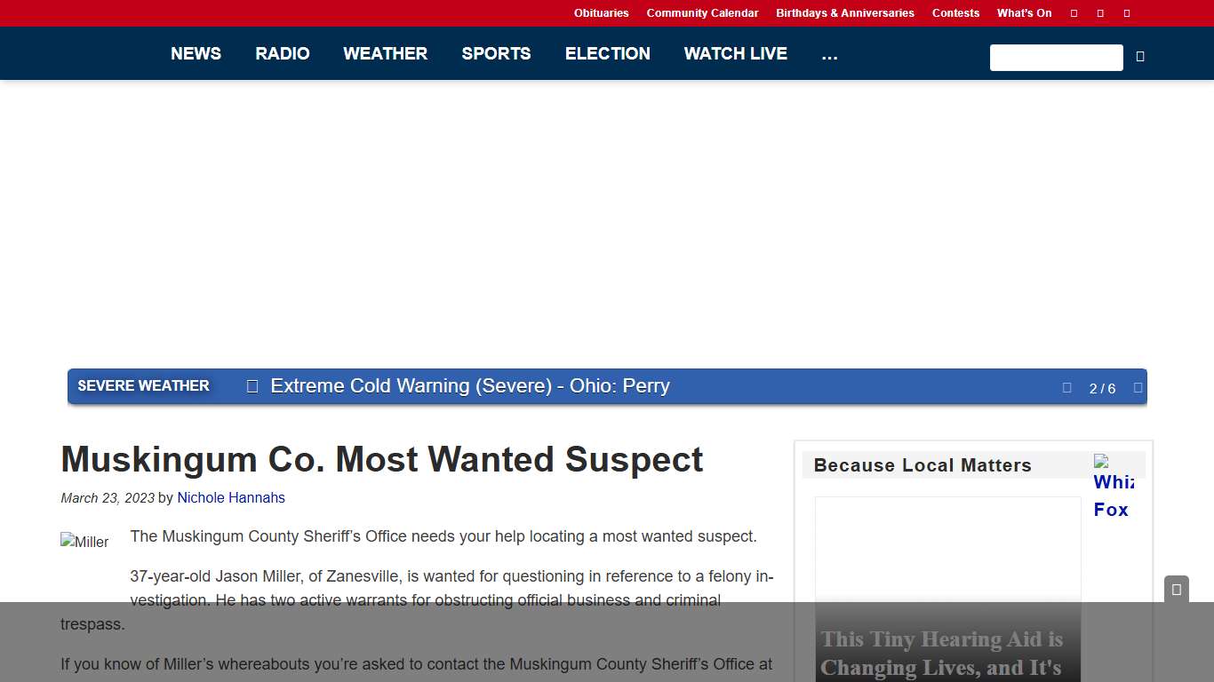 Muskingum Co. Most Wanted Suspect - WHIZ - Fox 5 / Marquee Broadcasting