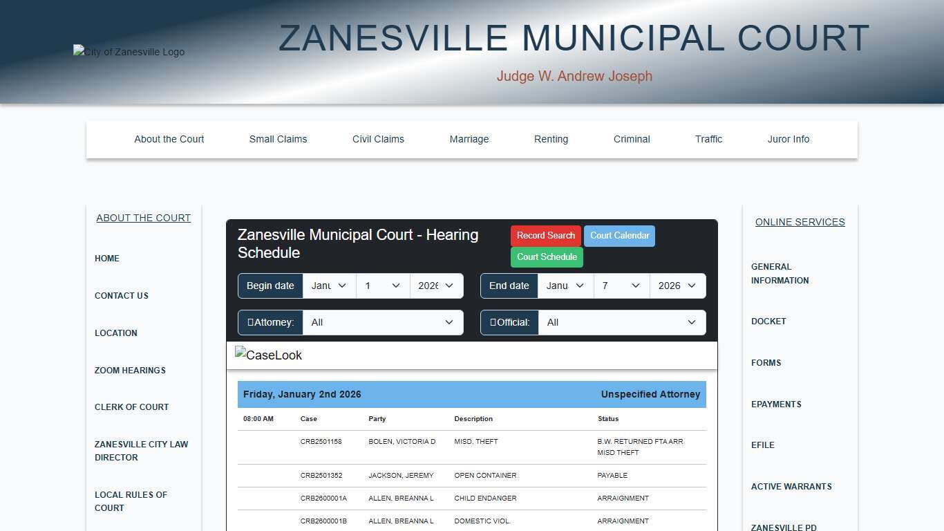 Zanesville Municipal Court - CaseLook
